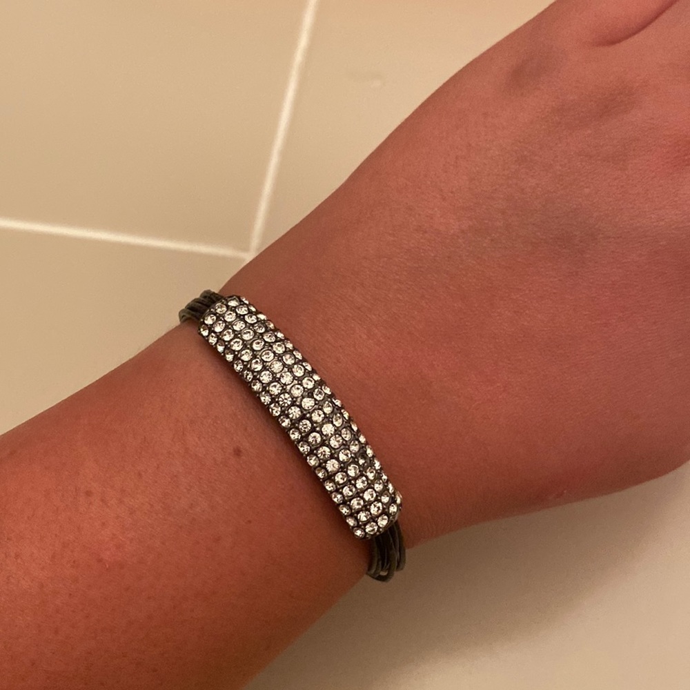 Leather pave crystal magnetic bracelet